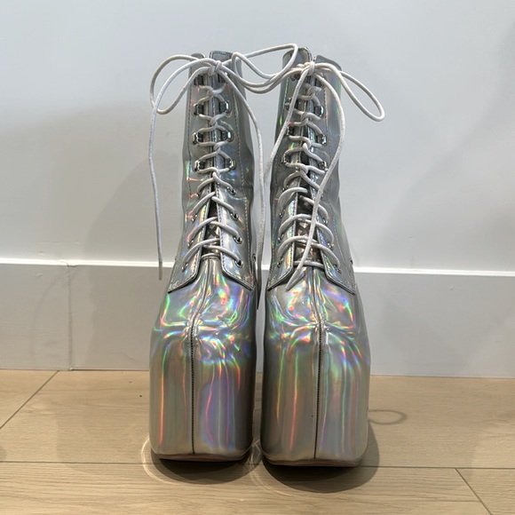 Current Mood Holographic Laced Platform Clear Heeled Boots - Picture 3 of 13